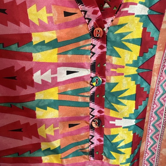 Johnny Was Silk Tunic Womens Large Boho Floral Aztec Print Top Shirt Large - Picture 6 of 7